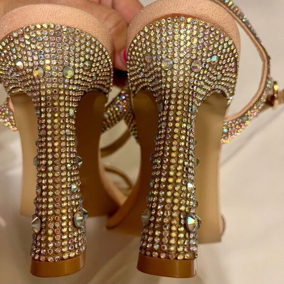Madden Girl Discco Blush Rhinestone Strappy Ankle Strap heels. Size 7M NWOB - Picture 6 of 7